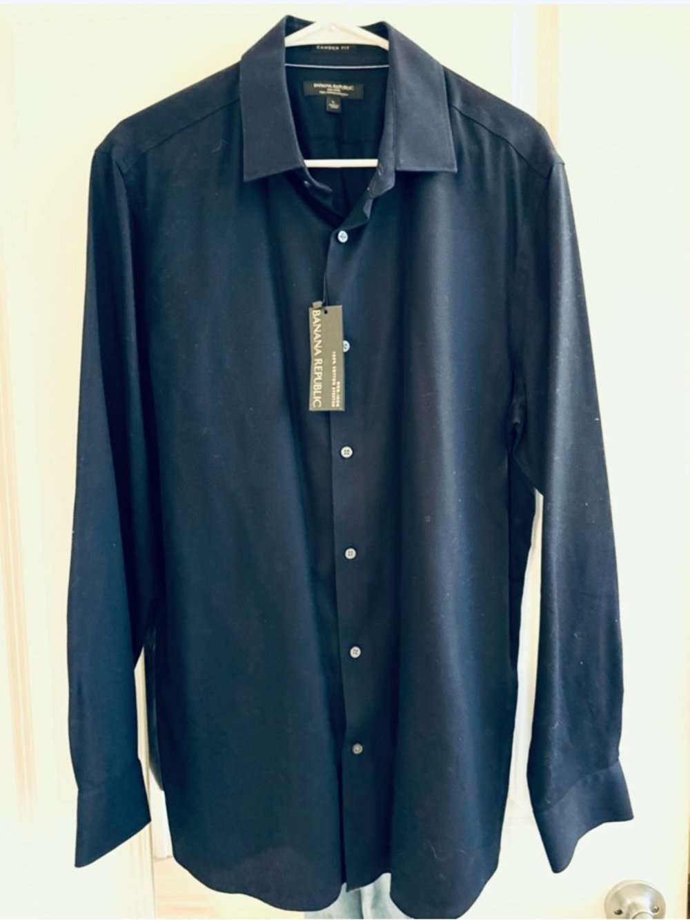 Banana Republic Men's Non-Iron, Cotton Stretch Dark Navy Dress Shirt, NWT, Large